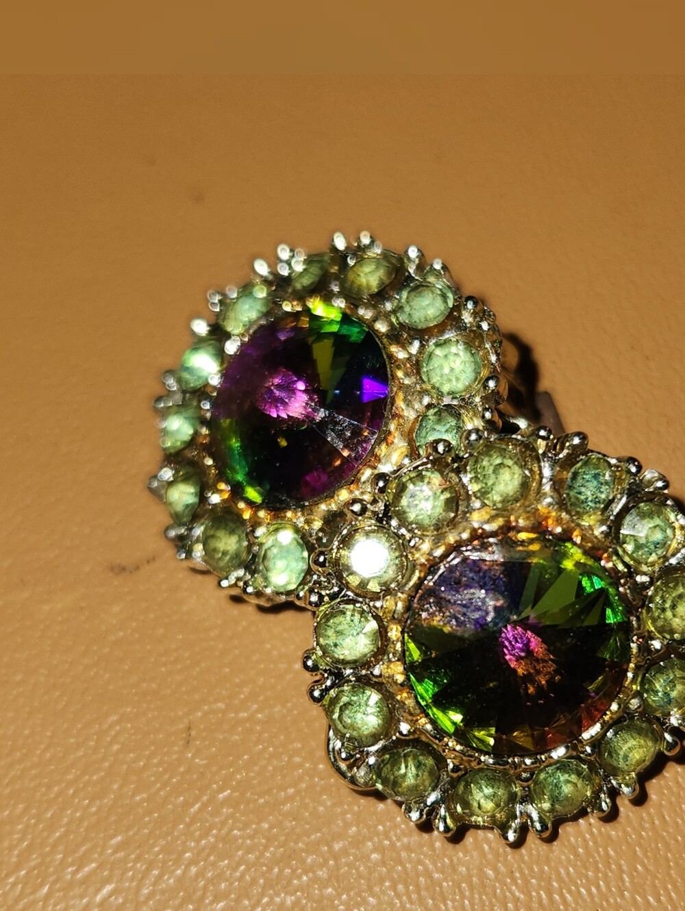 Vintahe Crystal Halo Stud Earrings in Green-Multicolor
